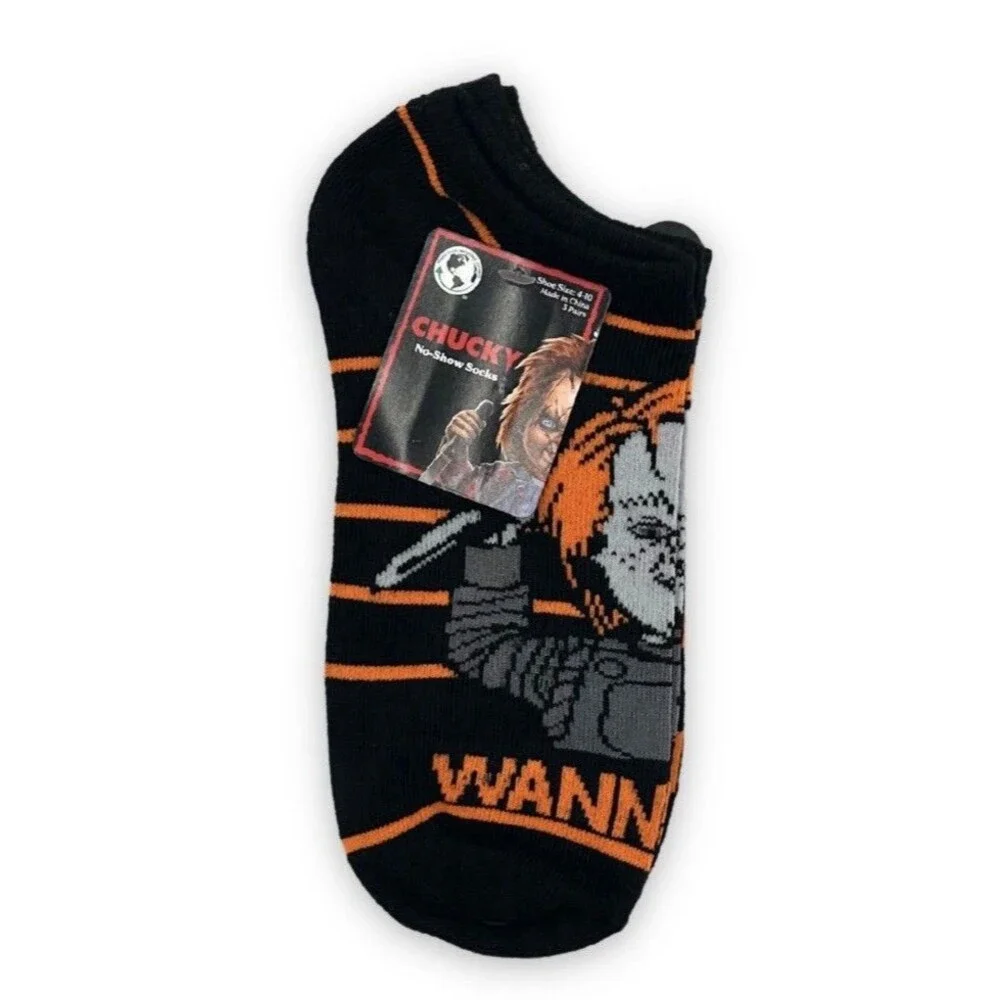 3x Halloween No Show Socks Womens Size 4-10 Stitch Chucky and Mosters Inc.